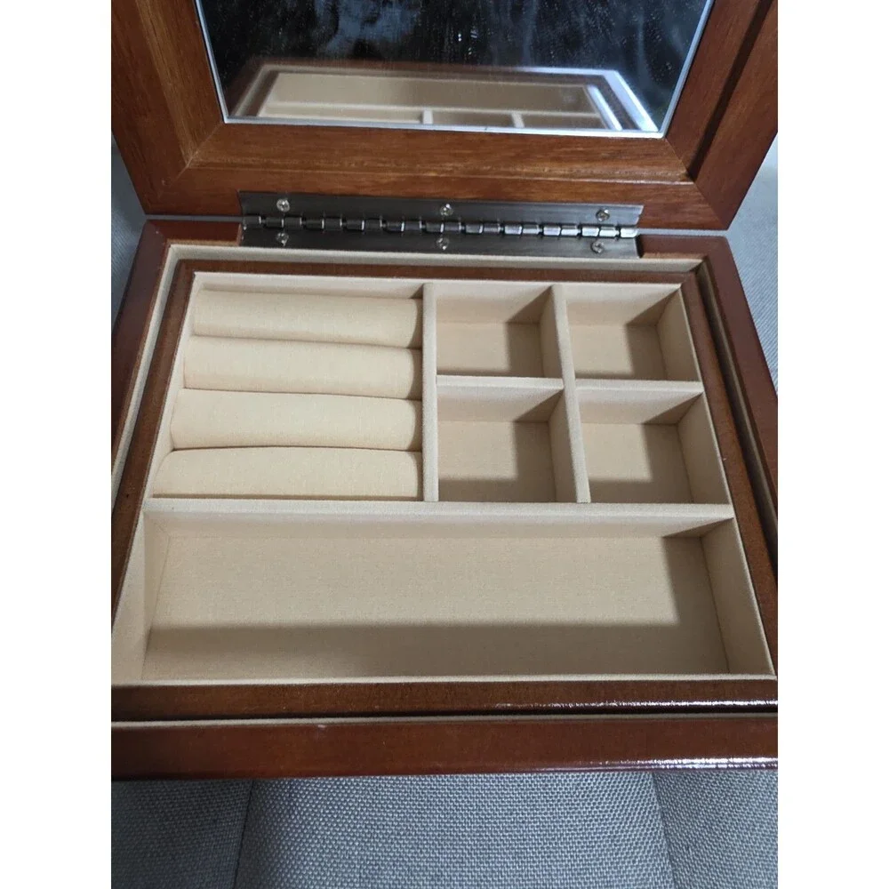 New Vintage Jewelry Box Velvet Lined Tray Ornate Pewter Photo Frame & Mirror NiB